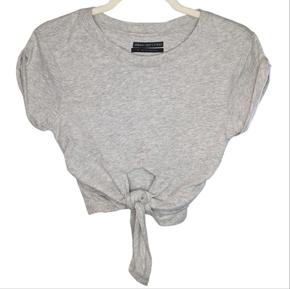 Urban Outfitters Women's Cotton Cropped Grey T-Shirt Tie Waist Size S/P